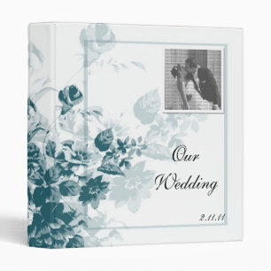 Teal Elegant Flower Wedding Photo Album Binder