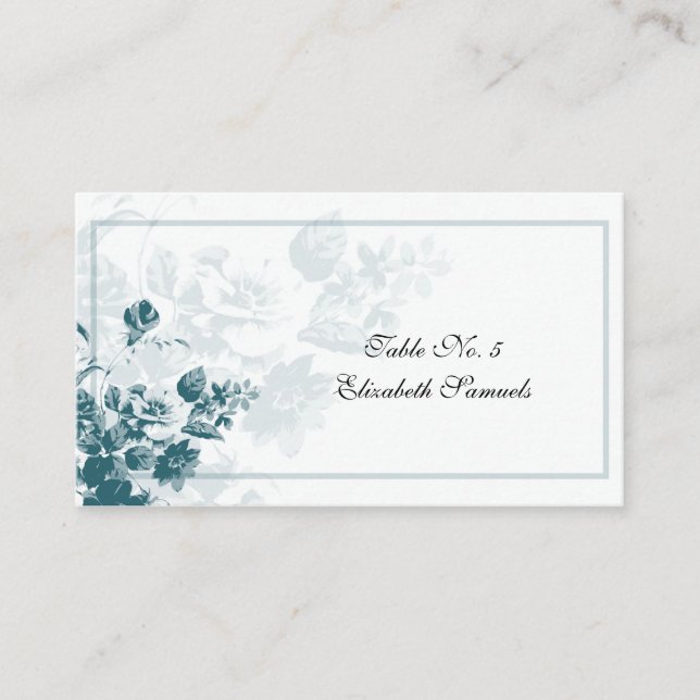 Teal Elegant Flower Wedding Table Placement Cards (Front)
