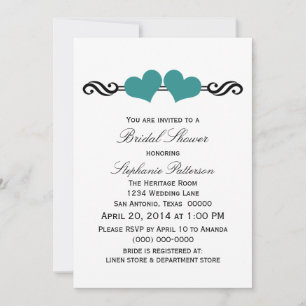 Teal Elegant Hearts Bridal Shower Invite