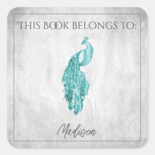 Teal Elegant Peacock Book Sticker