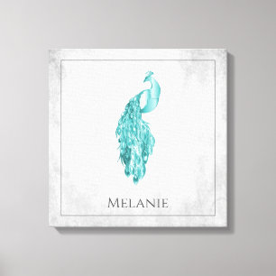 Teal Elegant Peacock Canvas Print