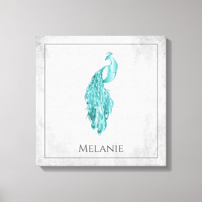 Teal Elegant Peacock Canvas Print (Front)