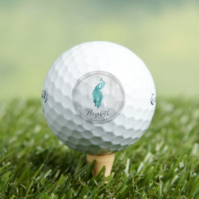 Teal Elegant Peacock Golf Balls (Insitu Tee)