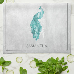 Teal Elegant Peacock Kitchen Towel
