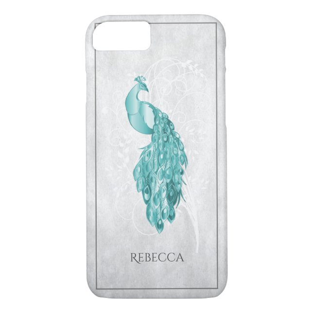 Teal Elegant Peacock Personalized Case-Mate iPhone Case (Back)