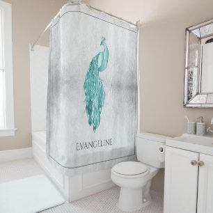 Teal Elegant Peacock Shower Curtain