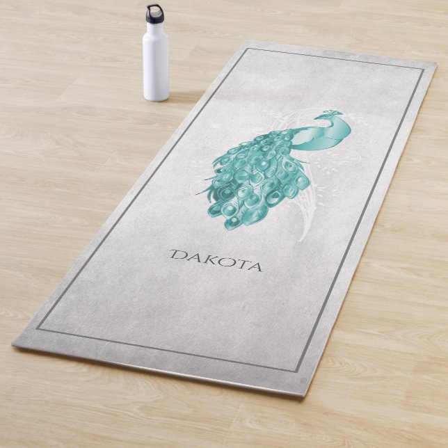 Teal Elegant Peacock Yoga Mat (In Situ)