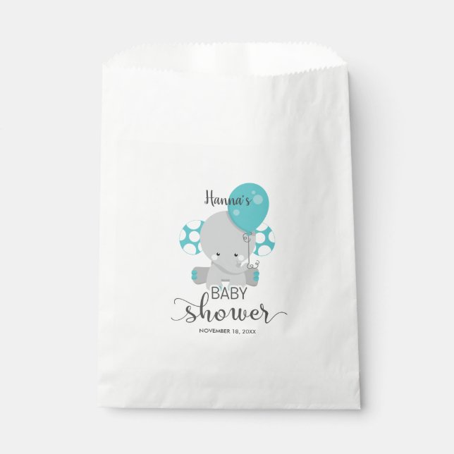 Teal Elephant Gender Neutral Baby Shower Thank You Favour Bag (Front)