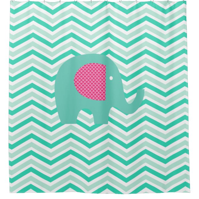 Teal Elephant on Chevron of Teal, Mint, White (Front)