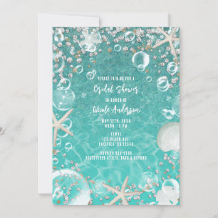 Teal Enchanted Sea Starfish & Bubbles Bridal Invitation