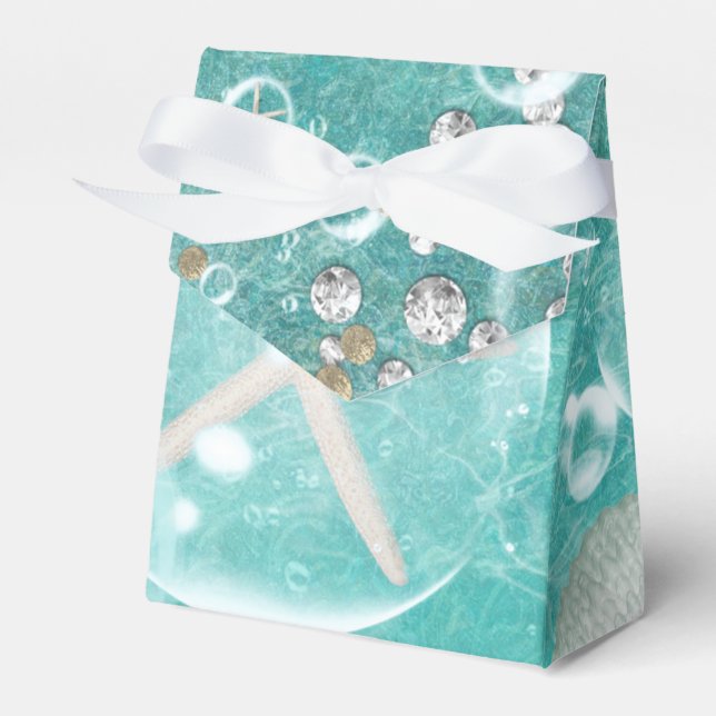 Teal Enchanted Sea Starfish & Bubbles Ocean Beach Favor Box (Front Side)