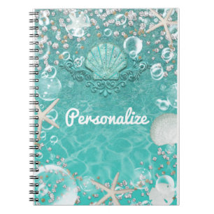 Teal Enchanted Sea Starfish & Bubbles Ocean Glam Notebook