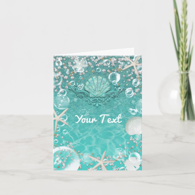 Teal Enchanted Sea Starfish & Bubbles Thank You Card (Front)