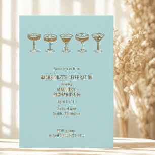 Teal Espresso Martini Bachelorette w/QR Code  Invitation