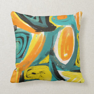 Teal et coussins abstraits d'art moderne d'orange