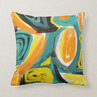 Teal et coussins abstraits d'art moderne d'orange
