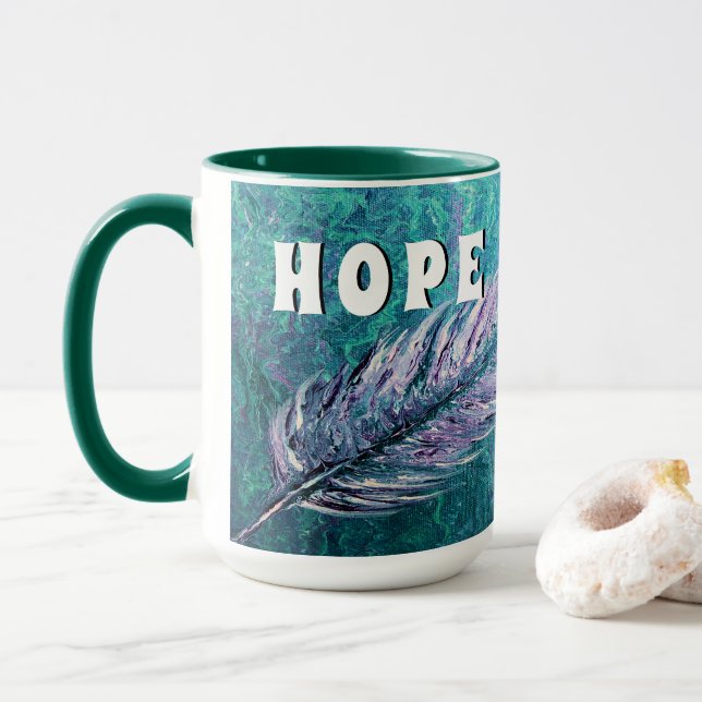 Teal et tasse d'espoir de Cancer ovarien de plume (Avec donut)