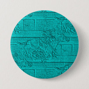 Teal Etched Look Horse Racing Silhouette 3 Inch Round Button