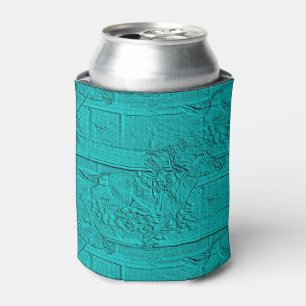 Teal Etched Look Horse Racing Silhouette Can Cooler
