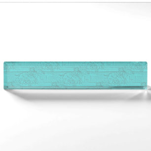 Teal Etched Look Horse Racing Silhouette Nameplate
