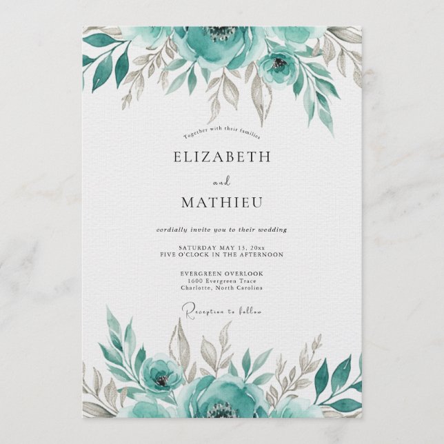 Teal Ethereal Bloom Wedding Invitation (Front)