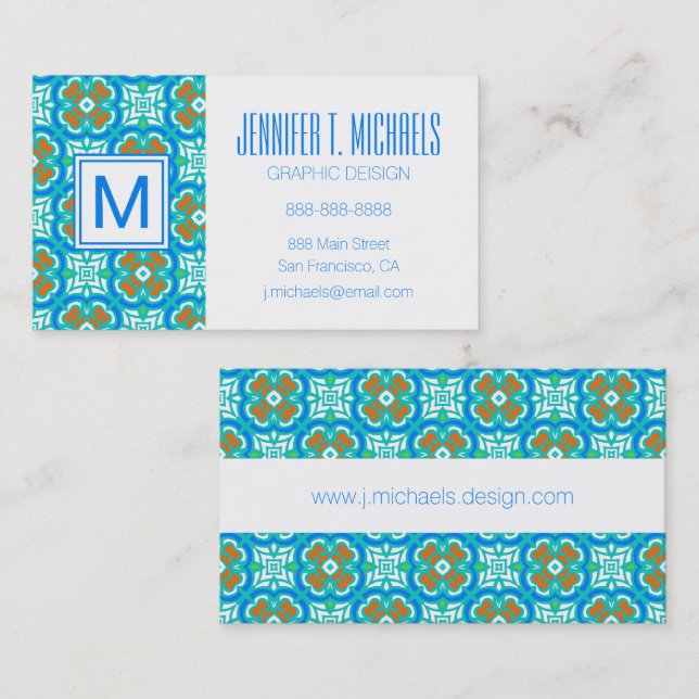 Teal Ethnic Pattern Business Card (Front/Back)