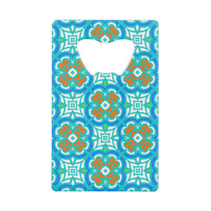 Teal Ethnic Pattern Credit Card Bottle Opener