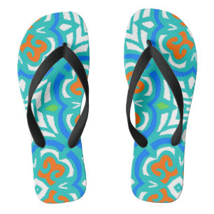 Teal Ethnic Pattern Flip Flops