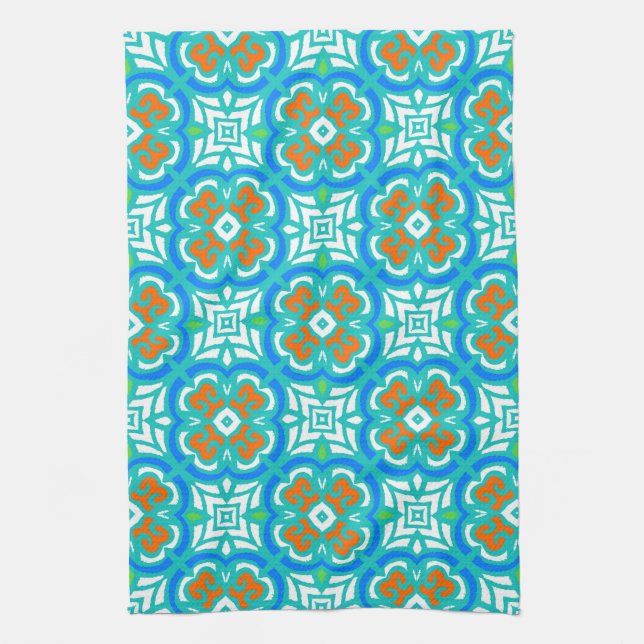 Teal Ethnic Pattern Kitchen Towel (Vertical)