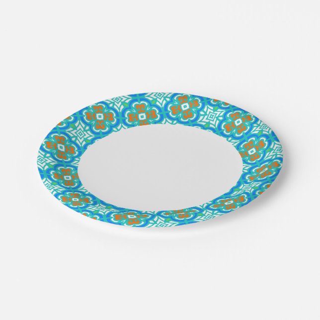 Teal Ethnic Pattern Paper Plate (Angled)
