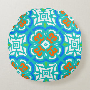 Teal Ethnic Pattern Round Pillow
