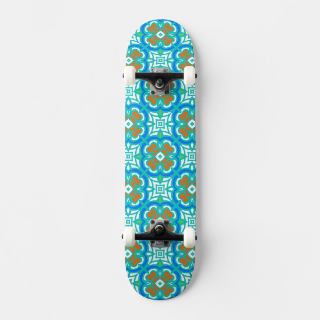 Teal Ethnic Pattern Skateboard (Front)