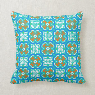 Teal Ethnic Pattern Throw Pillow