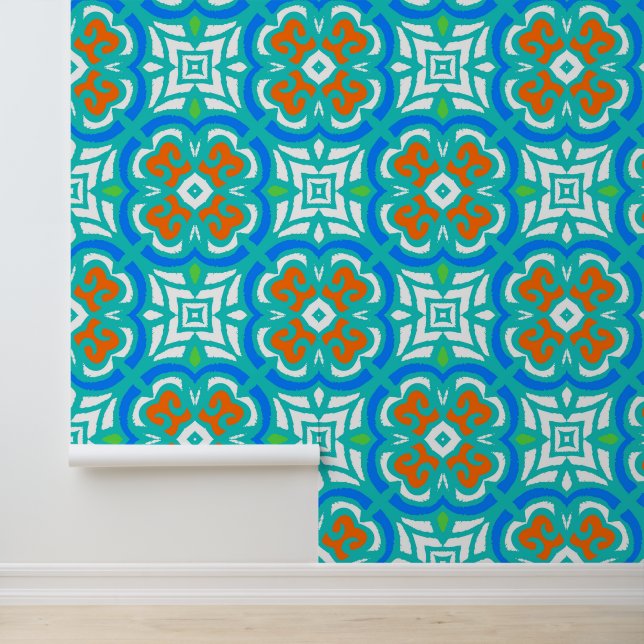 Teal Ethnic Pattern Wallpaper (Application)