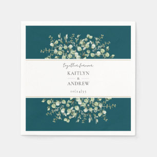 Teal Eucalyptus Together Forever Wedding Napkin