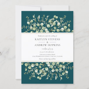 Teal Eucalyptus  Wedding Invitation