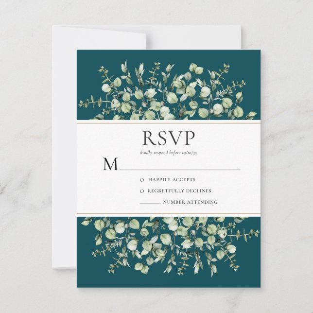 Teal Eucalyptus Wedding RSVP Card (Front)