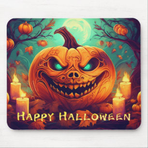 Teal-Eyed Pumpkin Candles Full Moon Halloween Mouse Pad