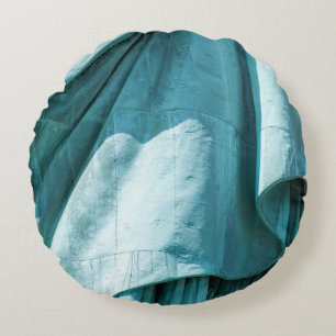 Teal fabric cover round pillow