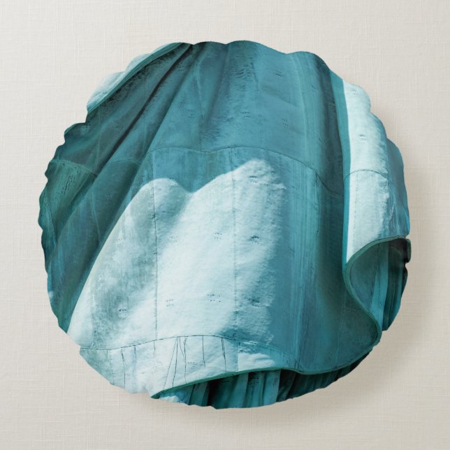 Teal fabric cover round pillow (Front)