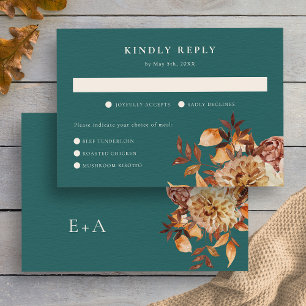 Teal Fall Floral RSVP Card