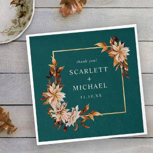 Teal Fall Leaves Napkins