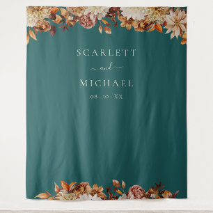 Teal Fall Leaves Tapestry