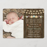 Teal Fall Rustic String of Light Baby Announcement