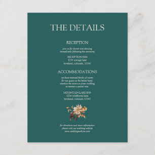 Teal Fall Terracotta Watercolor Floral Wedding Enclosure Card