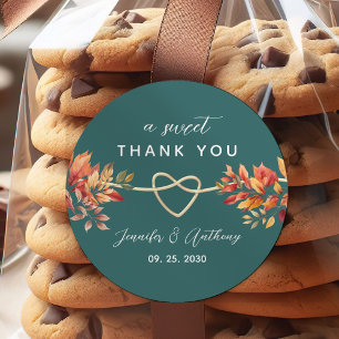 Teal Fall Wedding Thank You Classic Round Sticker