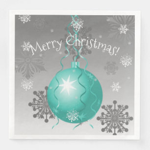 Teal Fancy Christmas Ornament Paper Napkin