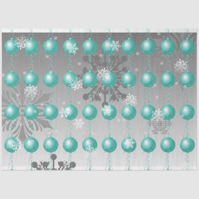 Teal Fancy Christmas Ornament Tissue Paper (Front)