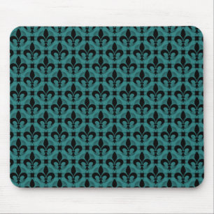 Teal Fancy Fleur de lis Mousepad