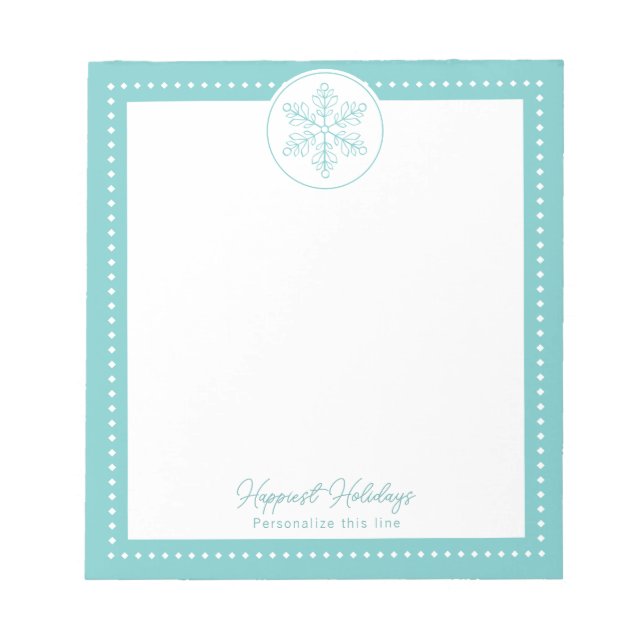 Teal Fancy Snowflake Personalized Holiday Notepad (Front)
